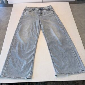 American Eagle Jeans Womens 10 Blue Long Super High Rise Baggy Wide Leg Stretch